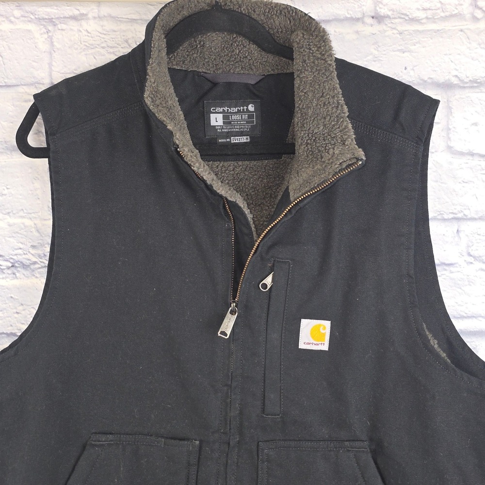 Carhartt Vest Black Men Sherpa Lined Loose Fit Mock Neck OV4277-M Size Large